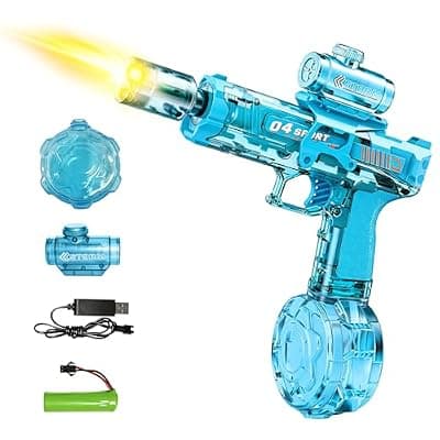 [GUAVEX] Electric Water Gun, Automatic Squirt Gun with LED Lights & Spray Sound, Rechargeable Leak-Proof Long Range Water Blaster, Summer Pool Beach Toy for Kids Adults, Transparent Blue