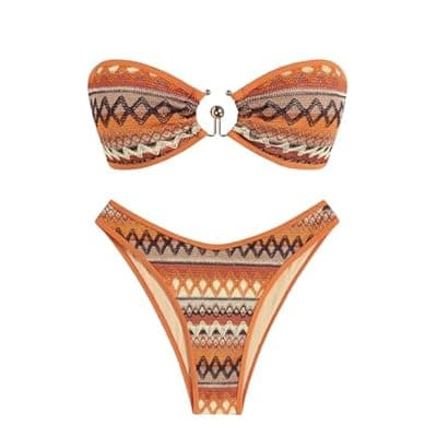 [ZAFUL] ZAFUL Womens Bandeau Bikini Set Metallic Sparkly O Ring Lace Up Tie Side High Cut Tanga Sexy Bathing Suit Swimwear