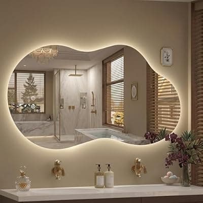 [potijo] Irregular LED Mirror with Lights 40x24 Inch Backlit Asymmetrical Bathroom Mirrors for Wall Cloud Lighted Vanity Mirrors Shatterproof, Anti-Fog, Dimmable, 3 Colors (Horizontal/Vertical)