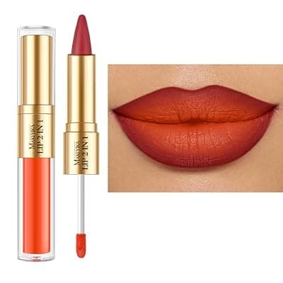[MAKI YIKA] MAKI YIKA Burgundy Lip Liner Orange Matte Liquid Lipstick Combo for Women 2in1 Long Lasting Lipsticks for Ombre Lips Waterproof Lipliner Lip StickCruelty Free,LGA01