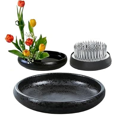 [iToids] iToids Ikebana Flower Arranging Kit – 1 Ceramic Bowl Vase (5.9") & 1 Kenzan Flower Frog, Japanese Zen Floral Arrangement Set for Beginners, Home Décor, Meditation Gift