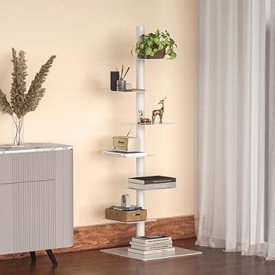 [Nidouillet] Nidouillet 6 Tier Tall Metal Bookshelf, Vertical Tower Bookcase with 360° Adjustable Shelves for Small Space, Corner Standing Shelf for Living Room, Office, Study, Entryway