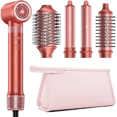 [HITTIONA] Hot Air Styler & Hair Styler- High-Speed Hair Blow Dryer Brush, Fast Drying No Heat Damage Multi-Styler with Auto Wrap Curlers for Volumizing Curl Straighten Frizz-Free Styling with Travel Bag