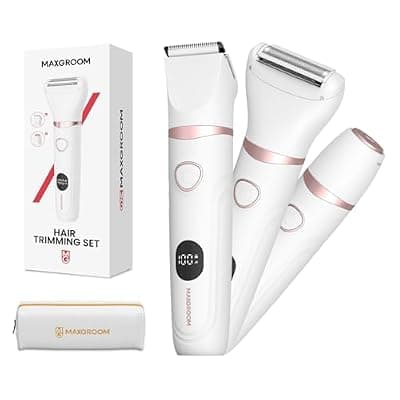 [MAXGROOM] Bikini Trimmer for Women, Electric Razors for Women, Waterproof Rechargeable Cordless MAXGROOM 3 in 1 Pubic Hair Shaver, LED Display, for Ladies Bikini Pubic, Body, Face, Legs (White)