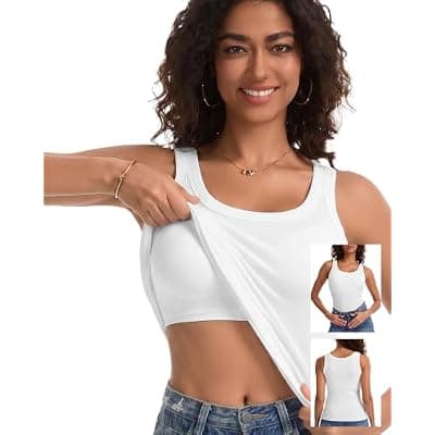 [SIMIYA] SIMIYA Women’s Ribbed Tank Tops with Built in Bras Sleeveless Scoop Neck Camisole with Padded Cups Slim Fit Stretch Cami