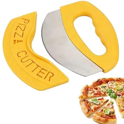 [Generic] Pizza Cutter, Heavy Duty Stainless Steel Pizza Cutter with Cover, Sharp Blade Pizza Knife, Perfect Kitchen Gadgets for Pizza Cutting Home Essentials (1 Pcs Yellow)