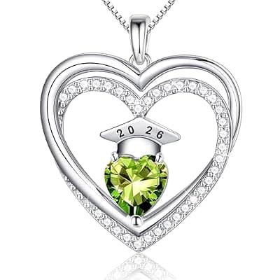 [Ritach] Ritach Graduation Gift for Her 2026 - S925 Sterling Silver Class of 2026 Grad Cap Necklace Heart Birthstone Necklace College High School Graduation Gift for Her