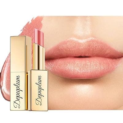 [Depuplum] Depuplum Nude Shimmer Lipstick for Women Moisture Tinted Lip Balm Apricot Nourish Lip Gloss Glitter Lip Stick (ZG118 Undertone -Nude Apricot)