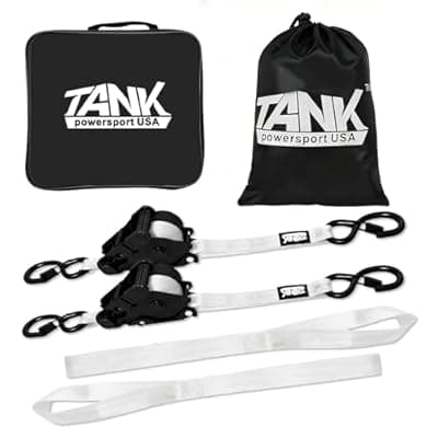 [TANK powersport USA] 1800LB Retractable Ratchet Straps with Soft Loops(2 Pack), 1" x 12FT Heavy Duty Auto Self Retracting Tie Down Straps for Trucks, Motorcycle, Cargo, Trailer, Moving-White