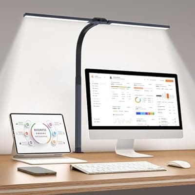 [Paklighting] LED Desk Lamp for Home Office, Eye-Caring Desk Light with Clamp, 24W Double Head Architect Task Lamp Stepless Dimming, Flexible Gooseneck Bright Table Lamp for Study Reading Workbench Drafting