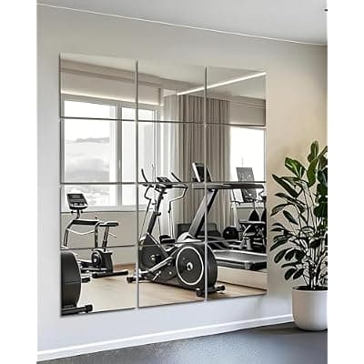 [potijo] potijo 12" x 12" Glass Wall Mirror Tiles for Wall, Frameless Peel and Stick on Mirrors Full Length Wall Mounted for Home Gym Mirror Yoga Bedroom Dancing Studio Dressing Room (12PCS)