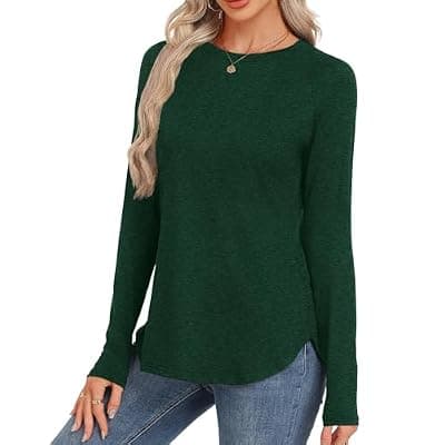 [GAYHAY] GAYHAY Long Sleeve Tunics or Tops to Wear with Leggings - Loose Fit Crew Neck Curved Hem Shirts Fall Winter Clothes 2026