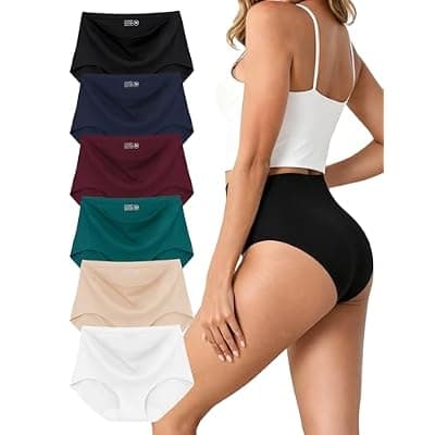 [MCOWOD] MCOWOD Womens Underwear, Seamless Underwear for Women, Briefs High Waisted, Size XL, Black, 6 Pack