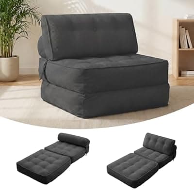 [POWERFUEL] 3 in 1 Foldable Compact Sofa Bed, Modular Floor Sofa with Headrest and Lumbar Cushion, Convertible Lounger Chair to Guest Bed for Living Room Dorms Bedroom, No Assembly Required,800 lbs Capacity