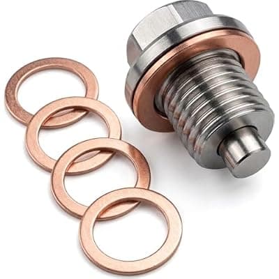 [ANTZO] M12x1.25 Magnetic Oil Drain Plug – Strong Magnet Traps Metal Debris to Help Protect Your Engine, Leak-Free Stainless Steel Oil Pan Drain Plug with Extra Copper Washers