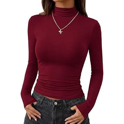 [BTFBM] BTFBM Mock Tops for Women Fitted Long Sleeve Shirts Fall Fashion Clothing Thermal Layering Undershirts Going Out Outfits