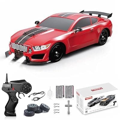 [Desdoni] Remote Control Car RC Drift Car 1:16 Scale 4WD 18KM/H High Speed Model Vehicle 2.4GHz with LED Lights Spray Rubber Tire Racing Sport Toy for Adults Boys Girls Kids Gift 2Pcs Rechargeable Batteries
