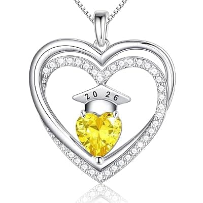 [Ritach] Ritach Graduation Gift for Her 2026 - S925 Sterling Silver Class of 2026 Grad Cap Necklace Heart Birthstone Necklace College High School Graduation Gift for Her