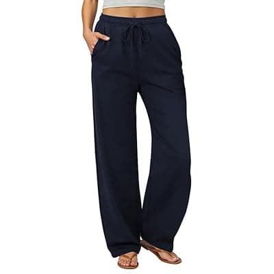 [keriffe] keriffe Womens Summer Casual Pants High Waisted Drawstring Beach Vacation Trousers with Pockets