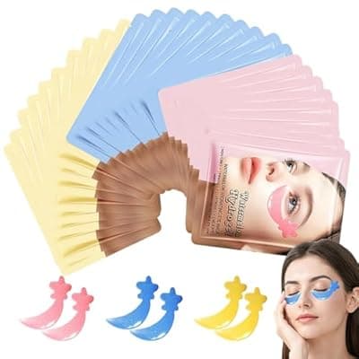 [ANPODE] 30 Pairs Under Eye Patches,Tri-color Star Under Eye Mask Patches for Sleepover Party,Cooling Eye Patches for Puffy Eyes and Dark Circles,Blueberry+Watermelon+24K Gold Hydrogel Overnight Eye Patches