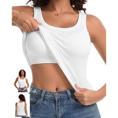 [SIMIYA] SIMIYA Women’s Ribbed Tank Tops with Built in Bras Sleeveless Scoop Neck Camisole with Padded Cups Slim Fit Stretch Cami