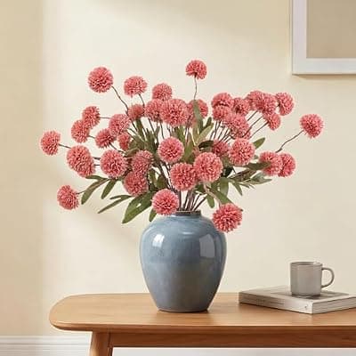 [MERRI GLOW] MERRI GLOW 6Pcs Spring Flowers Artificial Fake Flowers Bulbs Silk Faux Chrysanthemums Flores for Indoor Outdoor DIY Bouquets Wedding Centerpieces Home Decoration