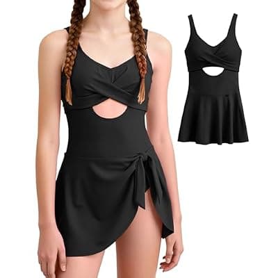 [MFAVIP] MFAVIP Girls One Piece Swimsuit Padded with Ruffle Skirt Girls Bathing Suit Adjustable Straps Teen Swimwear 8-15