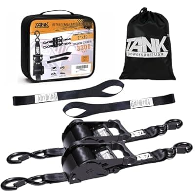 [TANK powersport USA] 3300LB Retractable Ratchet Straps with Soft Loops(2 Pack), 2" x 10FT Heavy Duty Auto Self Retracting Tie Down Straps for Trucks, Motorcycle, Cargo, Trailer, Moving-Black