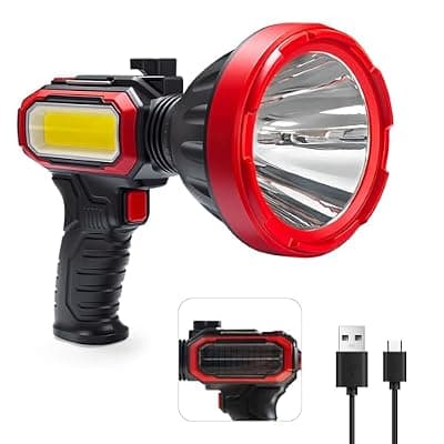 [GEEBONFLUGENS] Rechargeable Spotlight Flashlight, Solar Flashlights Super Bright Handheld Spot Lights Flash light,Emergency Window Breaker & Seatbelt Cutter, Portable Work Light for Car, Camping, Hiking