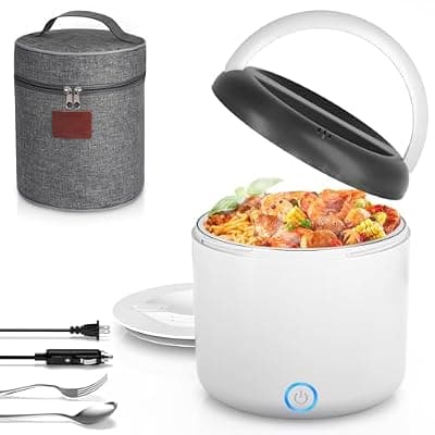 [Vingud] Vingud Electric Lunch Box for Adults, 1.2L/41oz, 100W Fast Heated Lunch Box, 12V/24V/110V Portable Food Heater for Car/Office Work with 304 Stainless Steel Container, White Gray