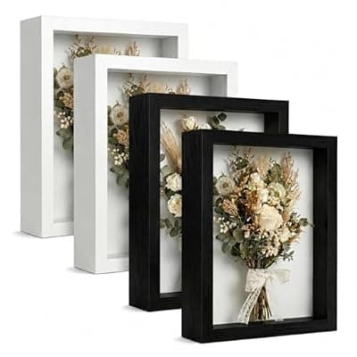 [BEFEIEULEAQ] 4 Pack 8x10Shadow Box Frame Set, Deep Wood Display Case with 1.2" Interior Depth, High-Value Memory Box for Dried Flowers, Medals & Crafts, Photo Frames for Wall & Tabletop, White+Black