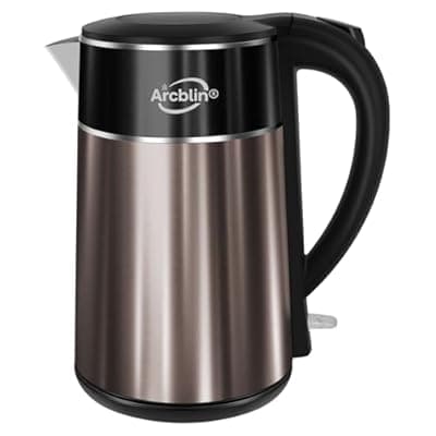 [arcblin] Electric Kettle 1.8L, 1350W Fast Boiling Tea Kettle and Hot Water Boiler, Double Wall Cool Touch Design with 100% Stainless Steel Interior, Auto Shut-Off & Boil-Dry Protection, Black and Gold