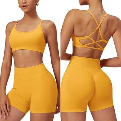 [EFOGEP] Women's 2 Piece Workout Sets Criss Cross Sports Bra High Waist Shorts Yoga Gym Outfits