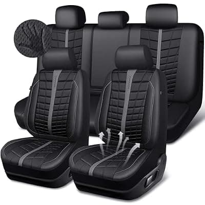 [CAR PASS] CAR PASS 3D Foam Mesh Leather Car Seat Covers Full Set, Breathable Premium Leather Seat Covers for Car,Anti Slip Universal Fit for Trucks Cars Sedans Vans SUVs, Airbag Compatible, Black Gray