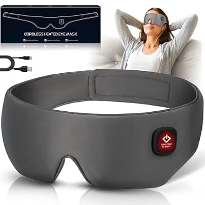 [Mutilplx] Silk Cordless Heated Eye Mask, Washable Sleep Mask Warm Compress Mask Soft Pressure Free Shade Blindfold Electric Eye Heating Pad for Blepharitis Sinus Stye Gifts for Men Women (Grey)