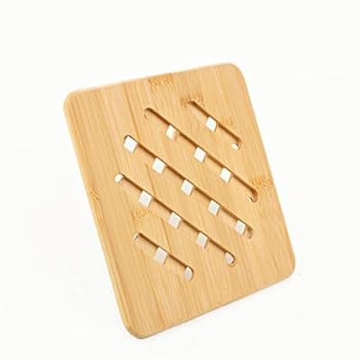 [REVGOZU] REVGOZU Natural Bamboo Ceramic Pot Tray heat bowls insulation pad, Durable Anti-Hot insulation pad for Hot Dishes, Bowl, Teapot, Hot Pot Holders Tray Soup Bowl Tray table mat(Square, 7.08x7.08*0.39)