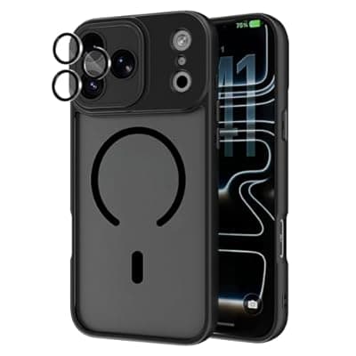 [HQXCYX] Magnetic for iPhone 17 Pro Case - [Full Coverage Lens Protection] [Compatible with MagSafe] [Drop Protection] Translucent Matte Shockproof, Scratch-Resistant Wireless Charging Phone Cover-Black