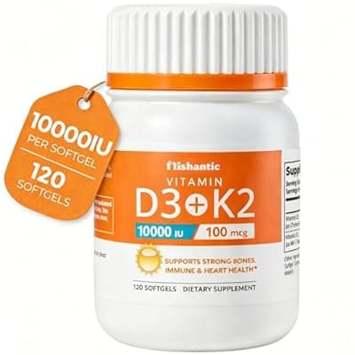 [Frishantic] Frishantic Vitamin D3 K2 10000IU 100mcg MK-7 - High-Potency Multi-Supplement for Bone, Immune & Heart Health Support, Gluten Free Non-GMO Keto-Friendly Softgels, 120 Count (4-Month Supply)