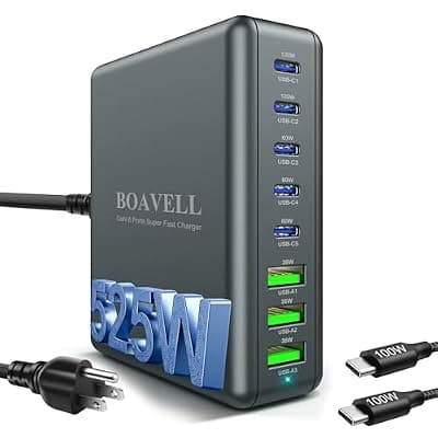 [BOAVELL] USB C Charger Block, 8-Port GaN Desk Charging Station with Smart Power Distribution, Dual 100W Fast Charging, Multi Device Wall Charger with 100W Cable for MacBook iPhone iPad Samsung