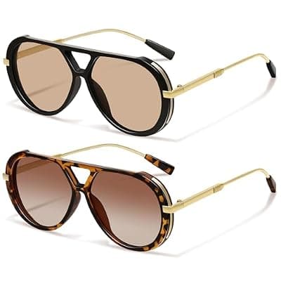 [YMRFW] YMRFW Retro Gold Aviator Sunglasses for Women Men Large Frame 70s Trendy Vintage Style UV Protection Sun Glasses