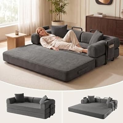 [POWERFUEL] POWERFUEL 5-in-1Convertible Sofa Bed, 79" Compressed Sofa,Corduroy Boneless Couch with Pillow, Comfy Modular Foldable Floor Sleeper Sofa for Bedroom, Living Room, Lounge, Studio,1200 lbs Capacity