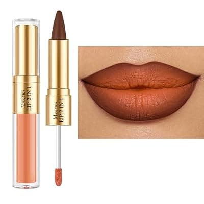 [MAKI YIKA] MAKI YIKA Brown Matte Lip Liner Orange Matte Liquid Lipstick Combo for Women 2in1 Long Lasting Lipsticks for Ombre Lips Waterproof Lipliner Lip Stick fCruelty Free,LGA06