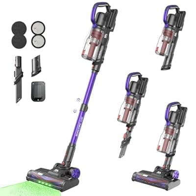 [AlloyMove] AlloyMove Cordless Vacuum Cleaner 45KPA, Up to 60mins Runtime Lightweight Powerful Suction Vacuum Cleaners for Home, 3 Suction Modes, Rechargeable Stick Vacuum for All Floor/Carpet/Pet Hair/Car, A03