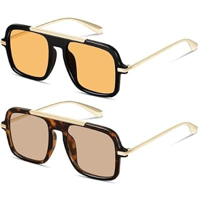 [YMRFW] YMRFW Trendy Aviator Sunglasses for Women Men Retro Square 70s style Vintage Metal Designer UV Protection Shades
