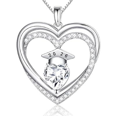 [Ritach] Ritach Graduation Gift for Her 2026 - S925 Sterling Silver Class of 2026 Grad Cap Necklace Heart Birthstone Necklace College High School Graduation Gift for Her