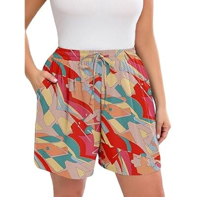 [AusLook] AusLook Plus Size Women's Wide Leg Shorts Lightweight High Waisted Adjustable Tie Knot Loose Summer Baggy Short Pants 1X-5X