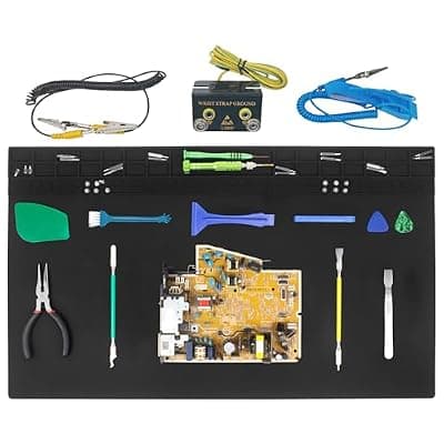 [Esoldnic] 23.7'' x 13.8'' Extra Large Silicone Soldering Mat with Wrist Strap 932°F Heat Resistant Solder Mat Premium Silicone Repair Mat Work Mat for Electronic, Cellphone, Laptop Repair (Black)