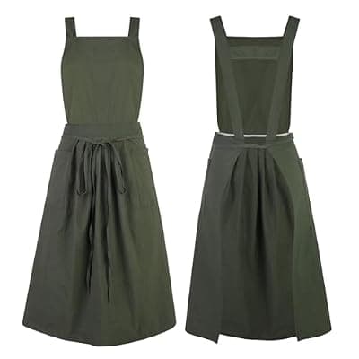 [XLSXEXCL] XLSXEXCL Pinafore Apron Dress for Women with Pockets - Oversized 92x98cm Wrinkle Free Chef Apron for Cooking, Baking, Gardening & Painting