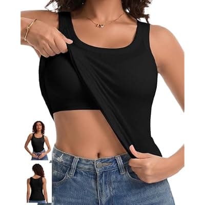 [SIMIYA] SIMIYA Women’s Ribbed Tank Tops with Built in Bras Sleeveless Scoop Neck Camisole with Padded Cups Slim Fit Stretch Cami