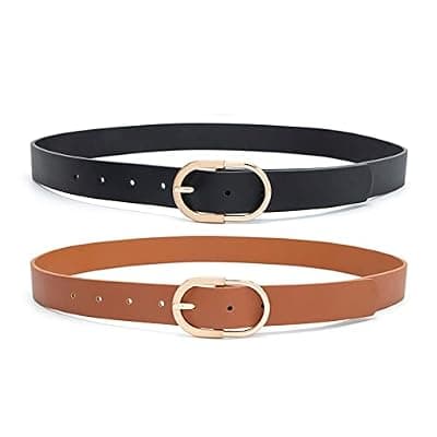 [Tanpie] Tanpie Womens Leather Waist Belts for Jeans Pants with Gold Buckle